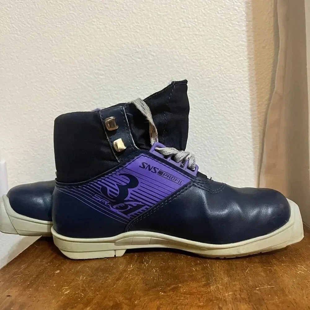 Vintage SALOMON 361 SR Nordic Cross Country Ski Boots Size EU 36 US 6 SNS Purple